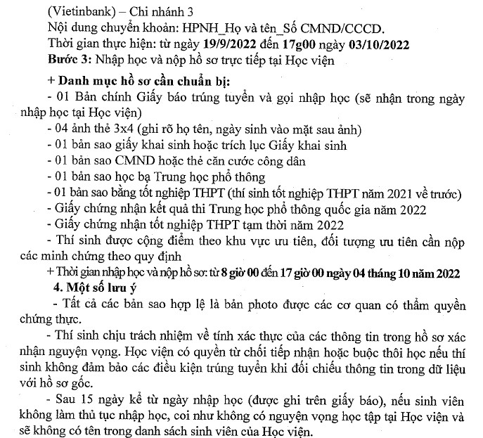 Ho so nhap hoc Hoc vien can bo TPHCM nam 2022