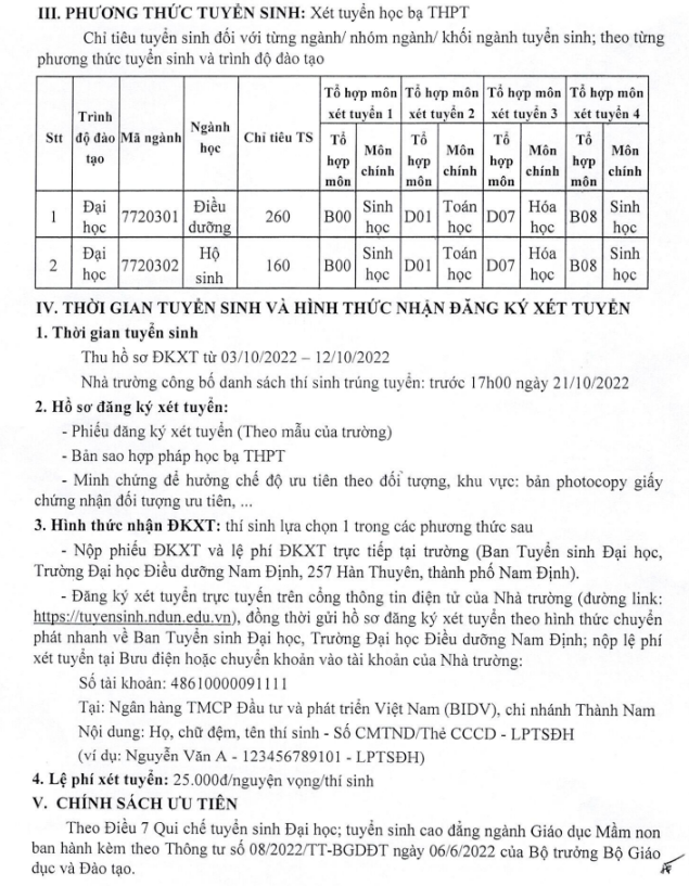 Dai hoc dieu duong Nam Dinh tuyen bo sung nam 2022