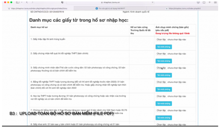 Ho so nhap hoc Truong Quoc te - DHQG Ha Noi nam 2022