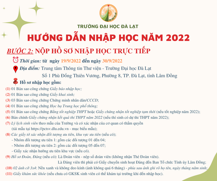 Ho so nhap hoc Dai hoc Da Lat 2022