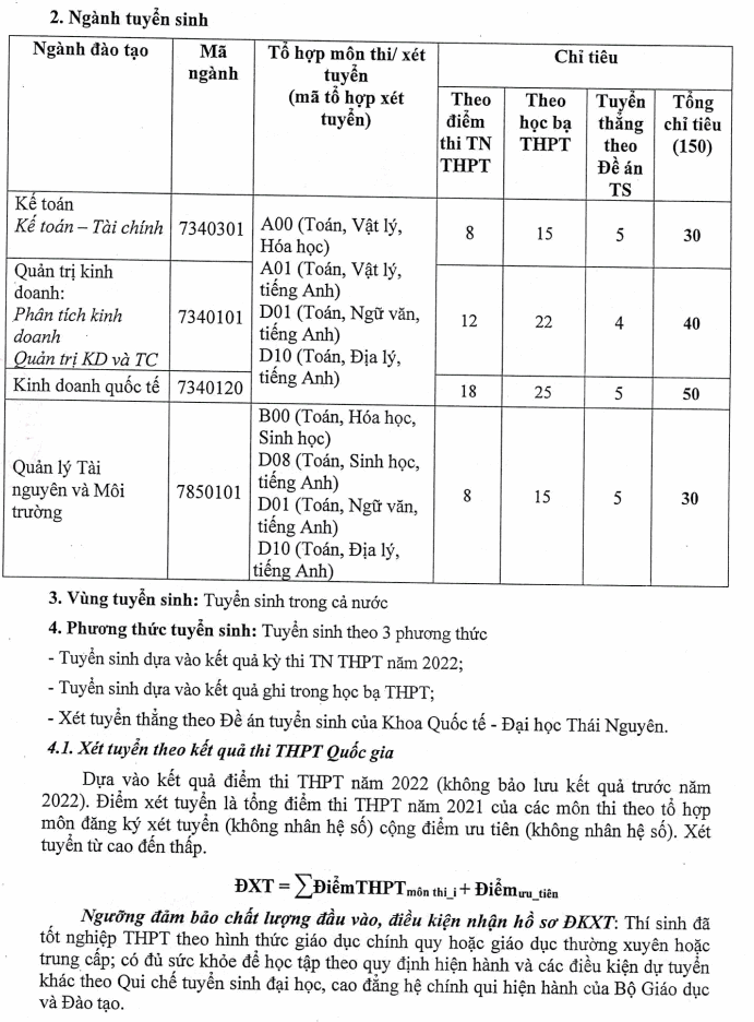Khoa Quoc te - Dai hoc Thai Nguyen xet tuyen bo sung 2022
