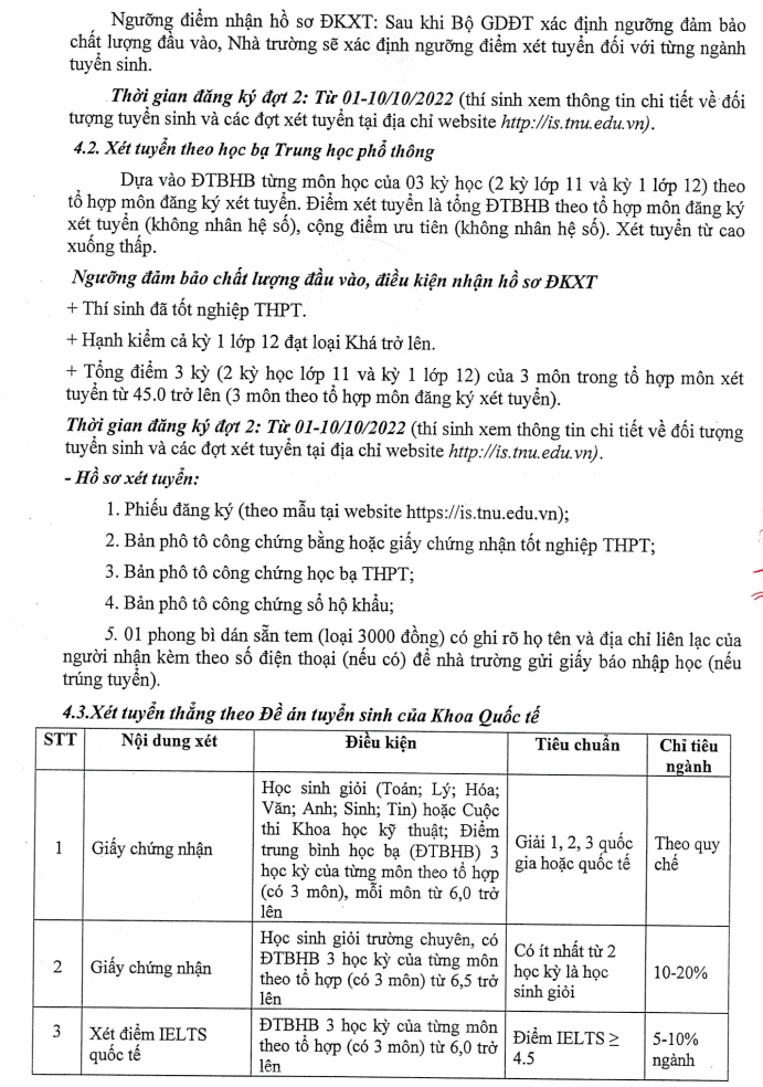 Khoa Quoc te - Dai hoc Thai Nguyen xet tuyen bo sung 2022