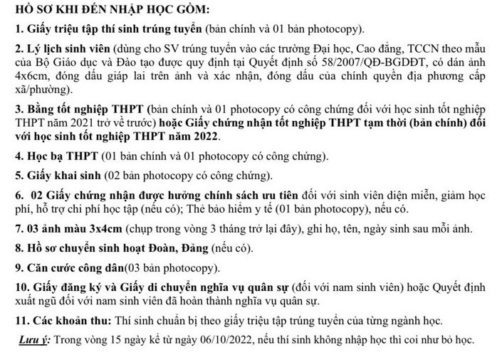 Ho so nhap hoc vao Dai hoc Noi vu Ha Noi nam 2022