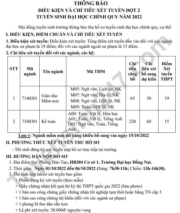 Xet tuyen bo sung nam 2022 Dai hoc Dong Nai