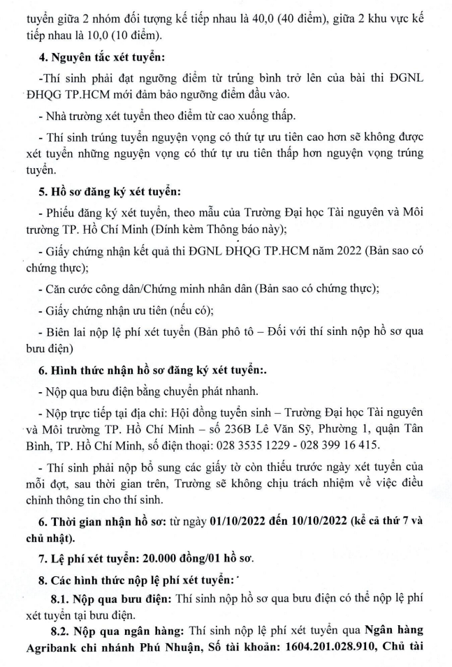 Dai hoc Tai nguyen va moi truong TPHCM xet bo sung DGNL 2022