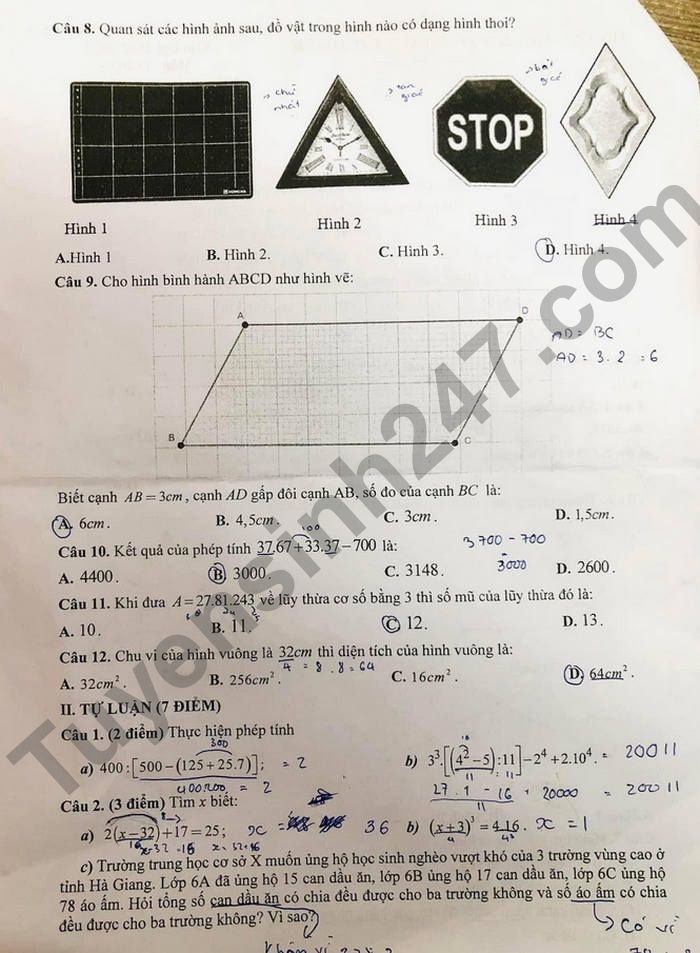 De thi giua ki 1 mon Toan lop 6 THCS&THPT Nguyen Tat Thanh 2022