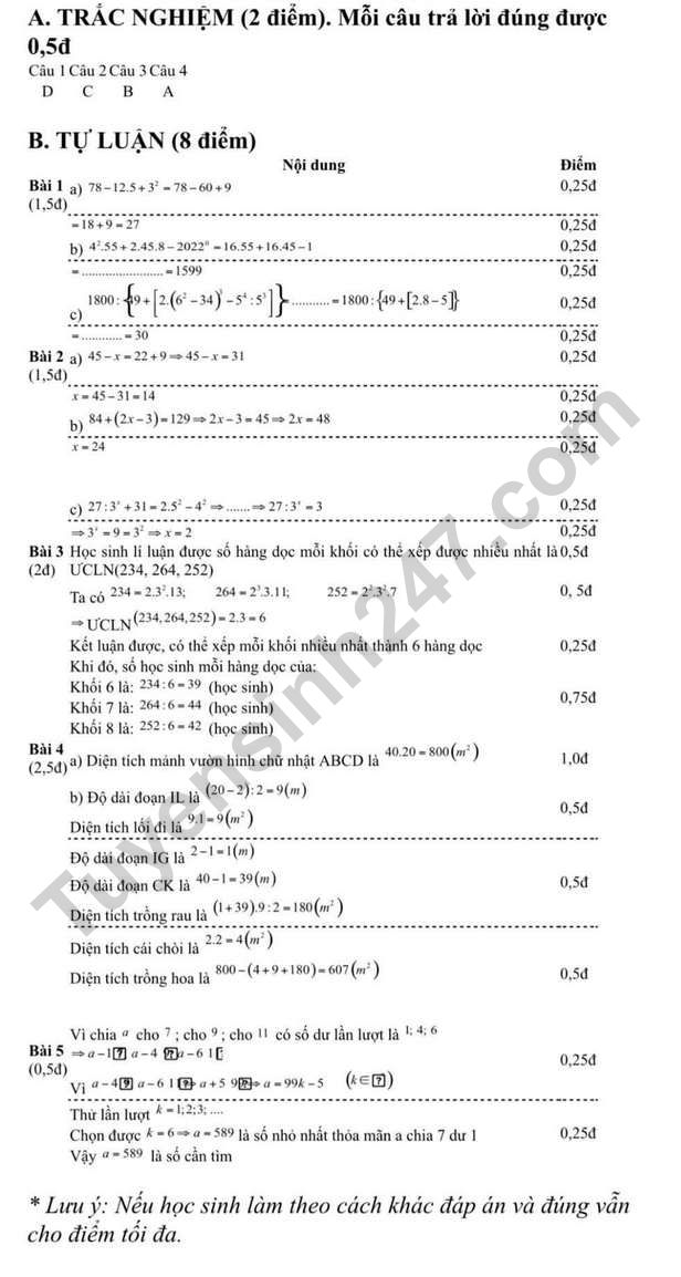 De kiem tra giua ki 1 lop 6 mon Toan THCS THPT Luong The Vinh 2022