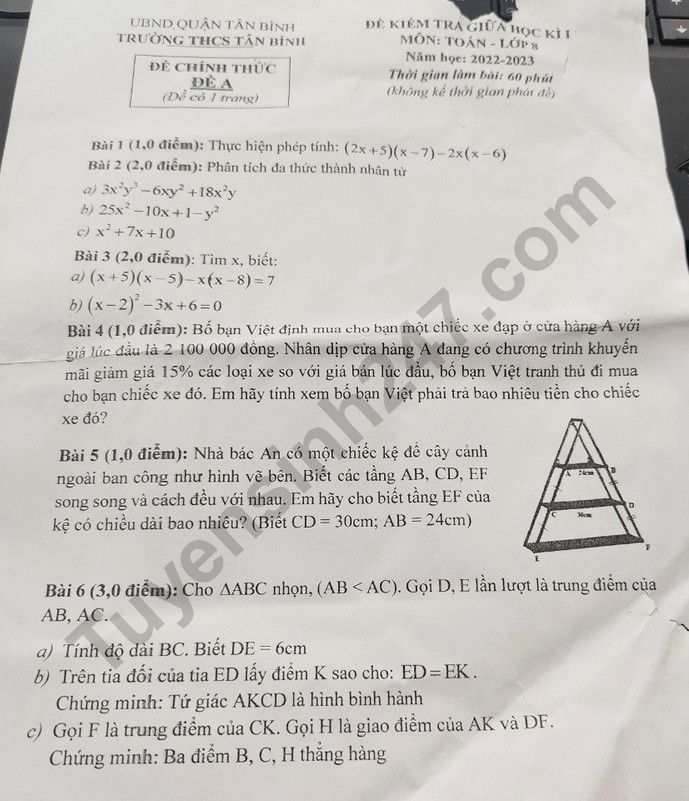 De GK 1 lop 8 mon Toan 2022 - THCS Tan Binh