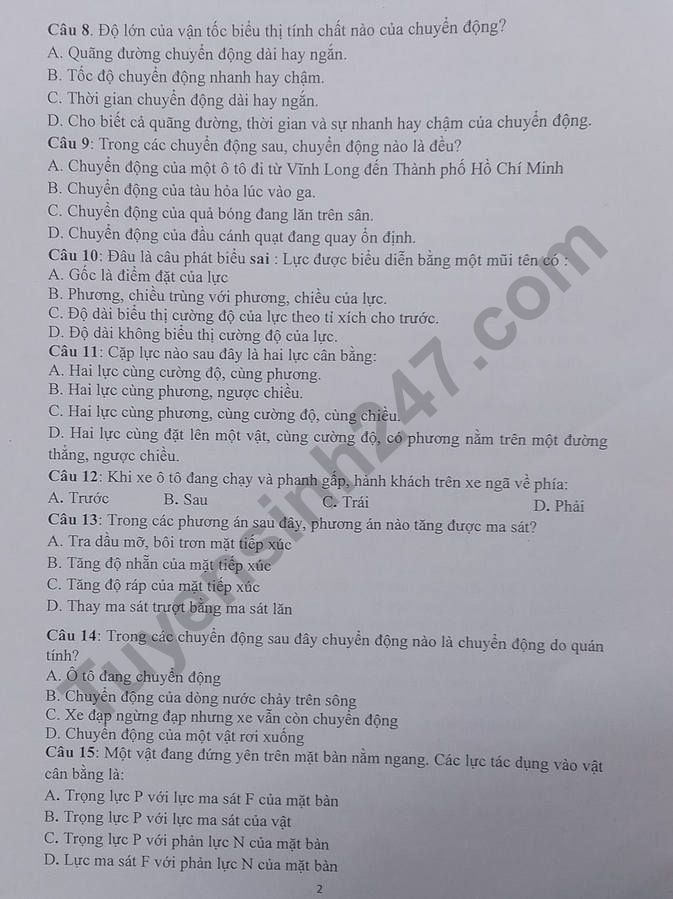 De giua ki 1 lop 8 nam 2022 mon Vat ly - Huyen Hoai Duc