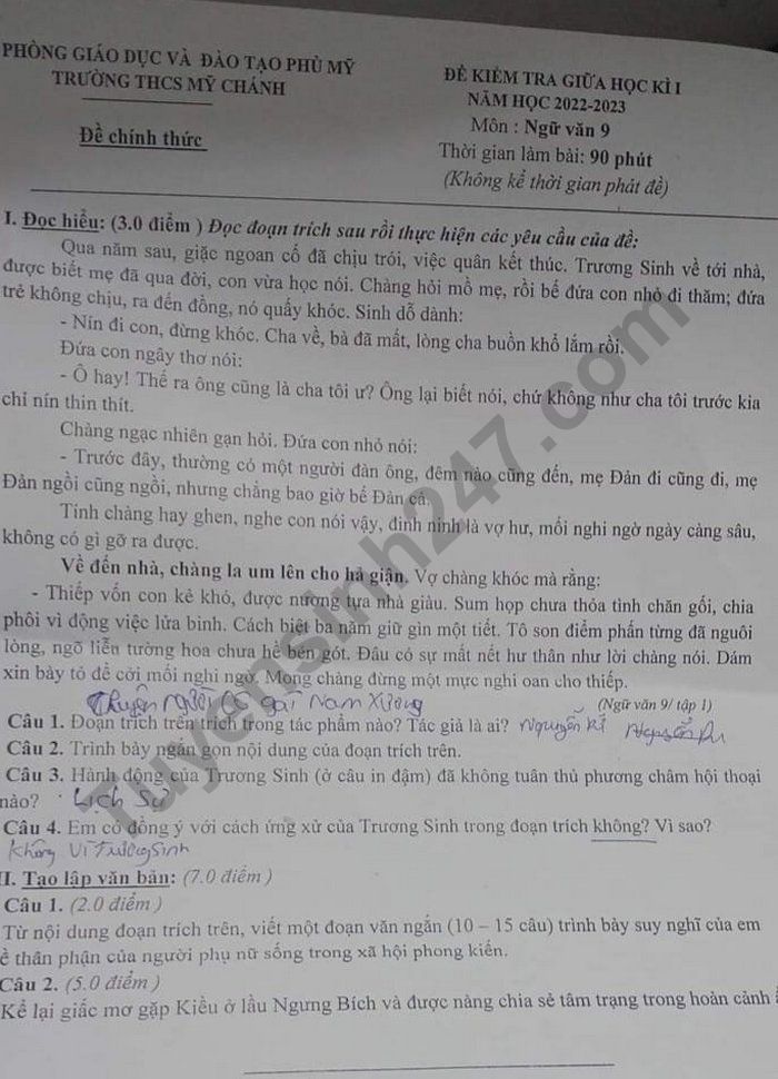 De thi GK1 lop 9 mon Ngu Van nam 2022 - THCS My Chanh