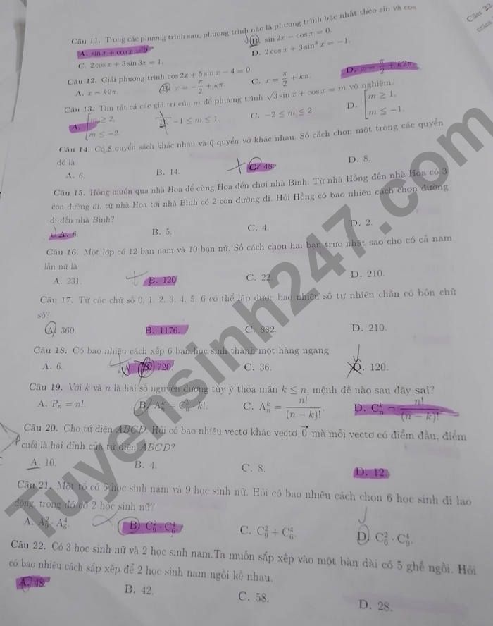 De thi giua ki 1 lop 11 mon Toan - THPT So 1 TX Sapa 2022