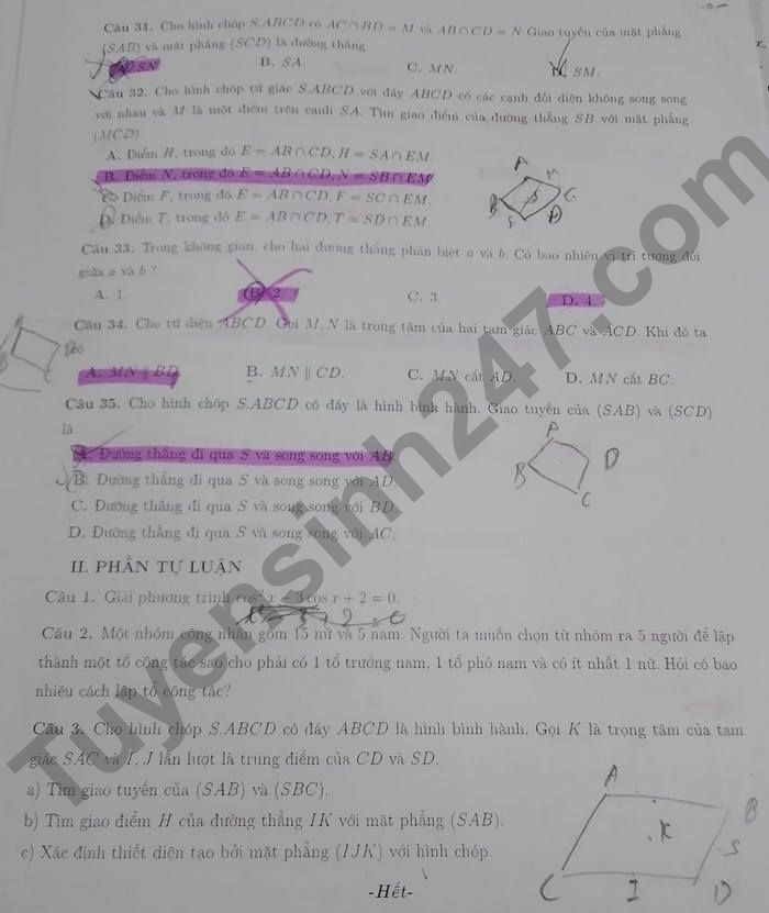 De thi giua ki 1 lop 11 mon Toan - THPT So 1 TX Sapa 2022