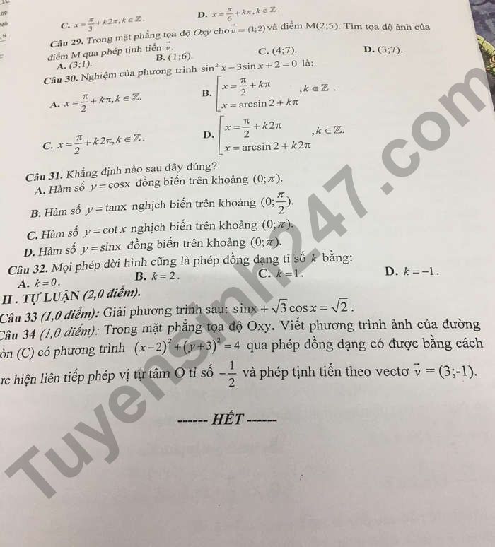 De thi giua ki 1 lop 11 mon Toan THPT Vi Xuyen 2022