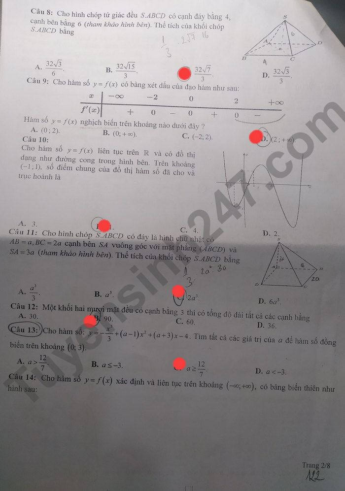 De kiem tra giua ki 1 lop 12 nam 2022 mon Toan THPT Pleiku (Co dap an)