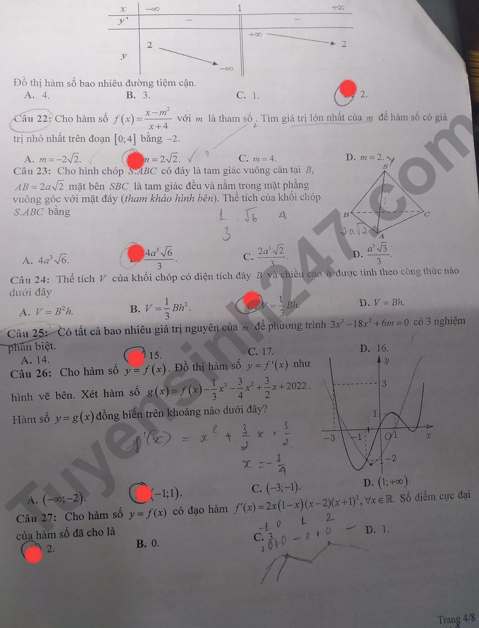 De kiem tra giua ki 1 lop 12 nam 2022 mon Toan THPT Pleiku (Co dap an)