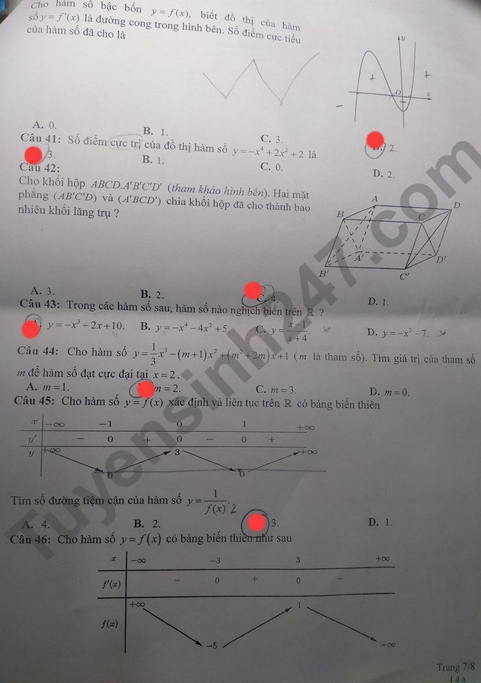 De kiem tra giua ki 1 lop 12 nam 2022 mon Toan THPT Pleiku (Co dap an)