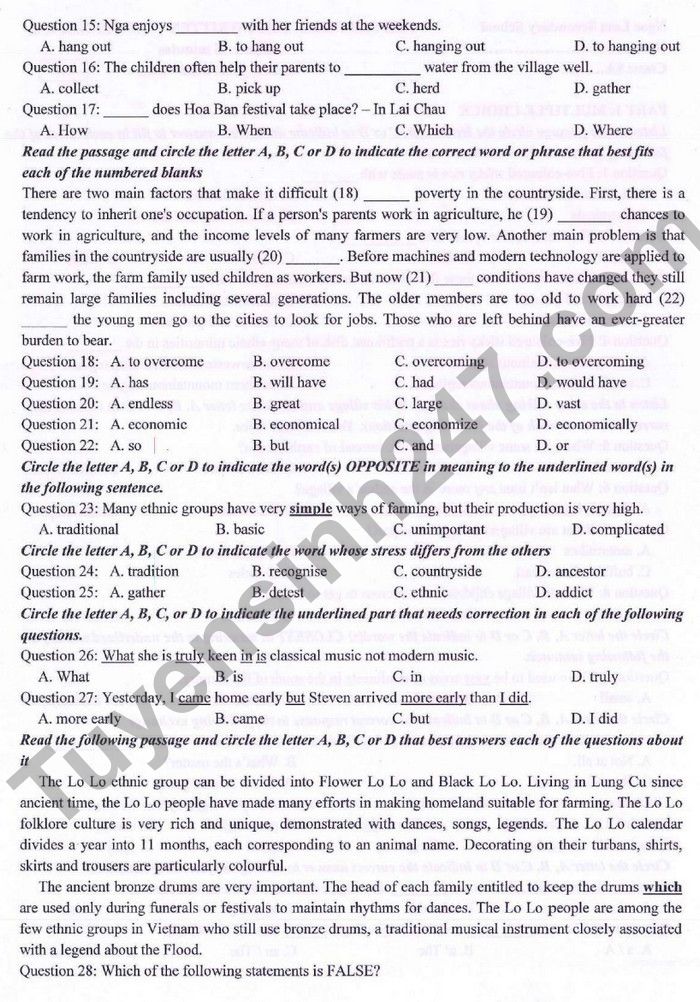 De thi giua ki 1 mon Anh lop 8 - THCS Ngoc Lam 2022