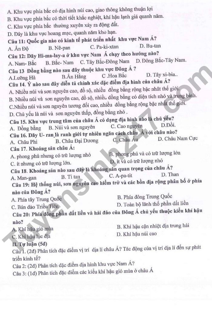 De giua ki 1 mon Dia lop 8 THCS Ngoc Lam 2022