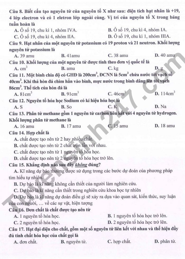 De kiem tra giua ki 1 lop 7 mon KHTN 2022 THCS Ngoc Lam