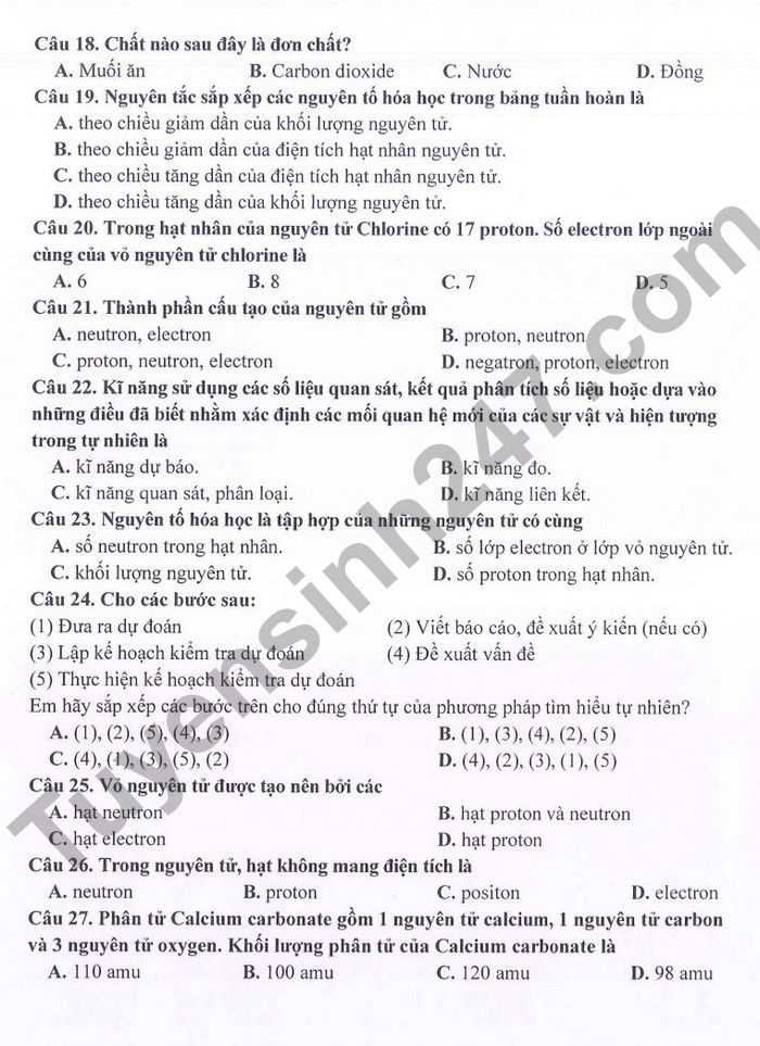 De kiem tra giua ki 1 lop 7 mon KHTN 2022 THCS Ngoc Lam