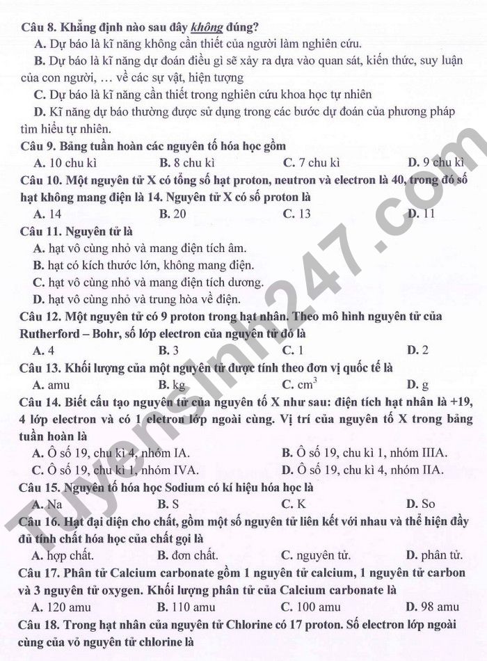 De kiem tra giua ki 1 lop 7 mon KHTN 2022 THCS Ngoc Lam