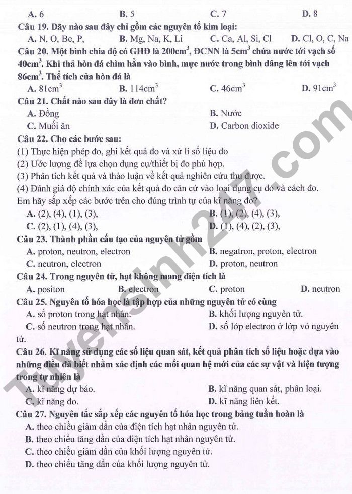 De kiem tra giua ki 1 lop 7 mon KHTN 2022 THCS Ngoc Lam