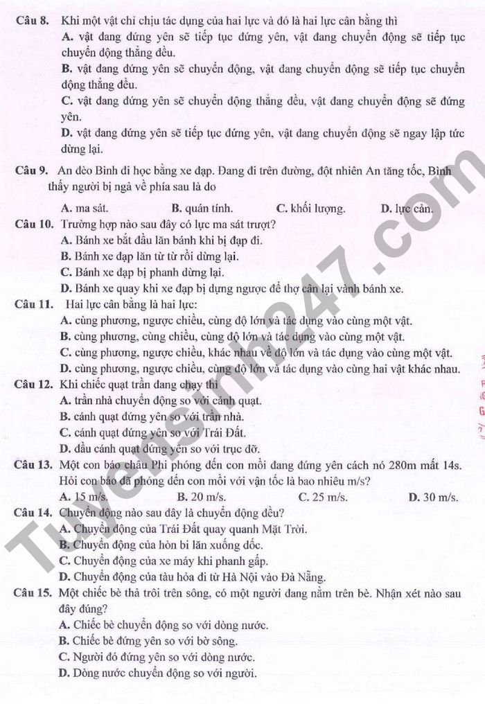 De thi GK 1 mon Ly lop 8 2022 THCS Ngoc Lam