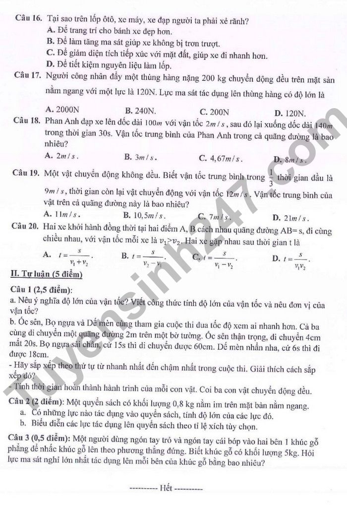 De thi GK 1 mon Ly lop 8 2022 THCS Ngoc Lam
