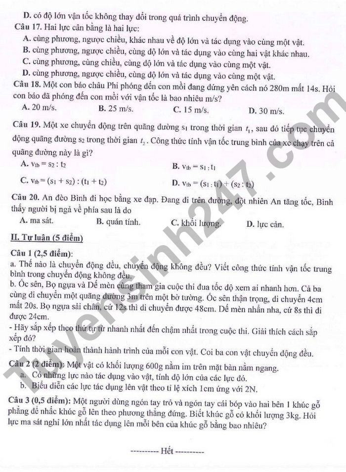 De thi GK 1 mon Ly lop 8 2022 THCS Ngoc Lam