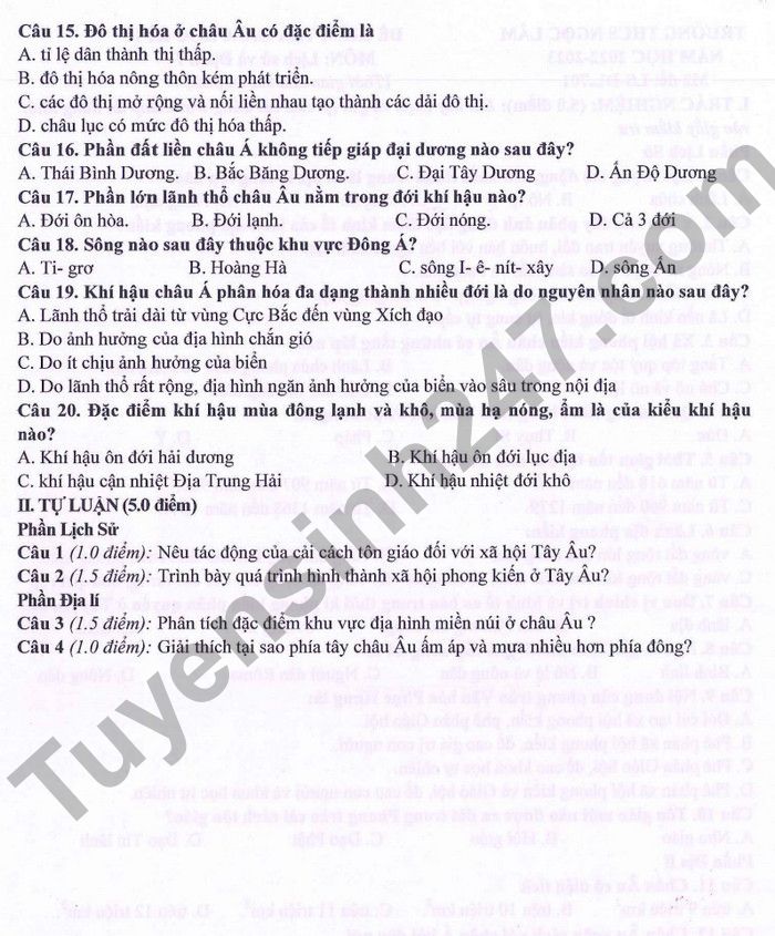 De thi GK 1 lop 7 nam 2022 mon Su Dia THCS Ngoc Lam