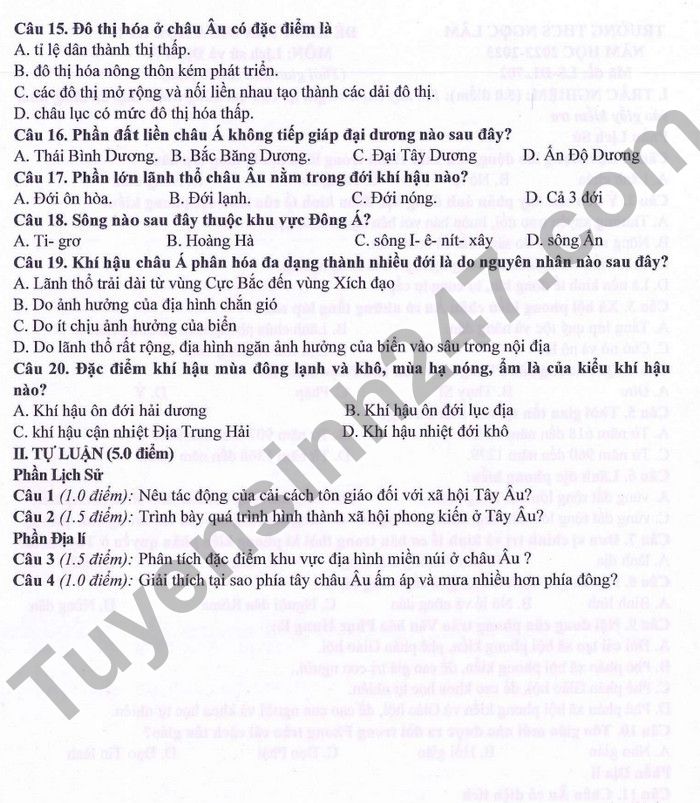 De thi GK 1 lop 7 nam 2022 mon Su Dia THCS Ngoc Lam
