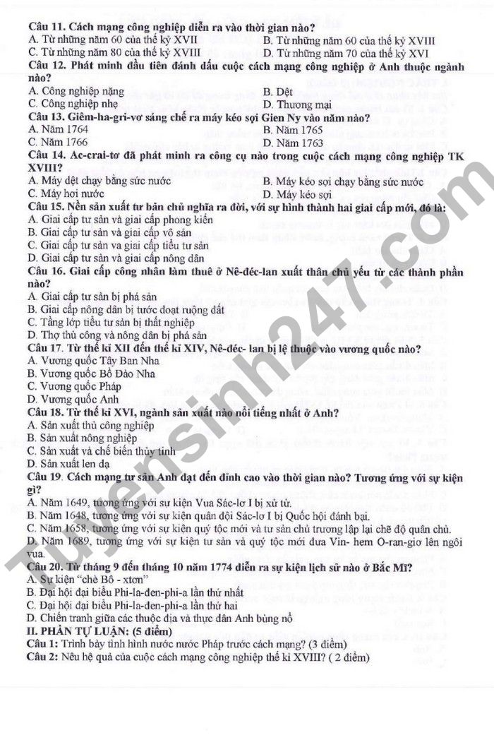 De kiem tra giua ki 1 lop 8 mon Su 2022 THCS Ngoc Lam