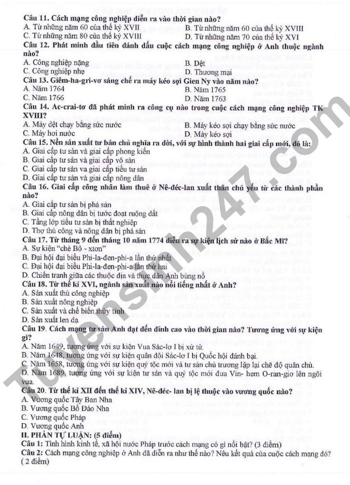 De kiem tra giua ki 1 lop 8 mon Su 2022 THCS Ngoc Lam
