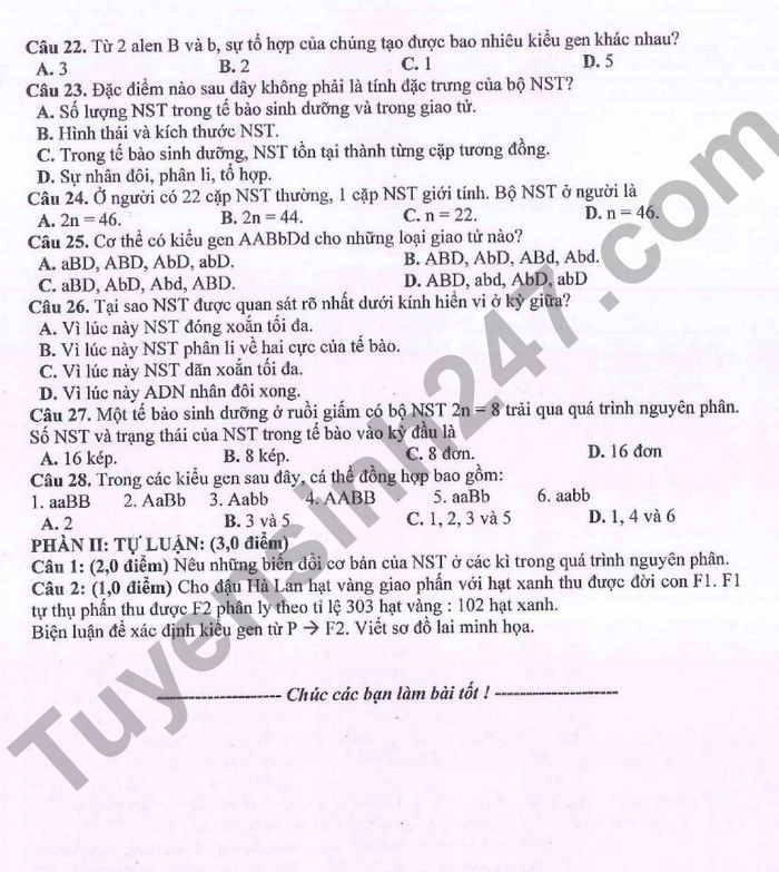 De thi giua ki 1 lop 9 mon Sinh 2022 THCS Ngoc Lam