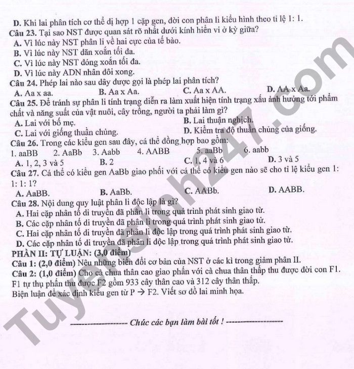 De thi giua ki 1 lop 9 mon Sinh 2022 THCS Ngoc Lam