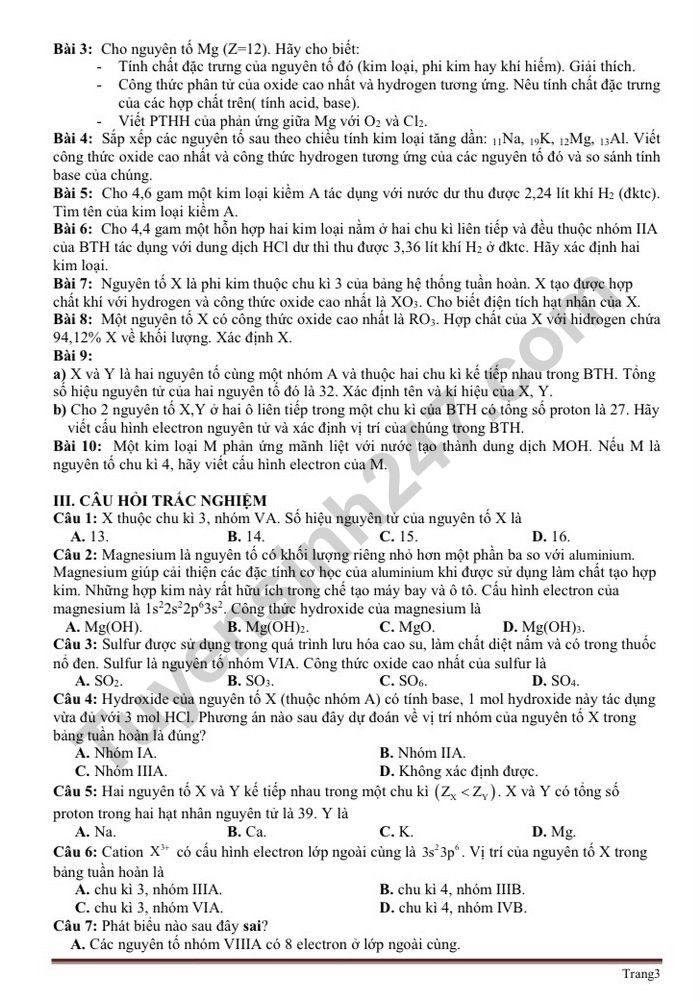 De cuong on tap hoc ki 1 mon Hoa lop 10 - THPT Xuan Dinh 2022