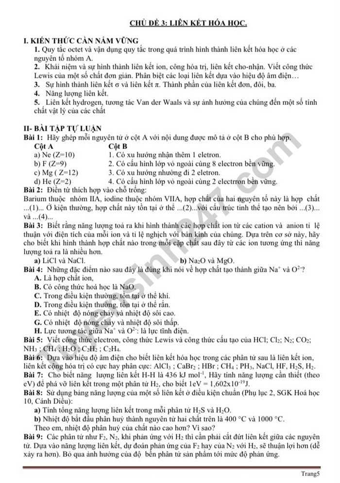 De cuong on tap hoc ki 1 mon Hoa lop 10 - THPT Xuan Dinh 2022