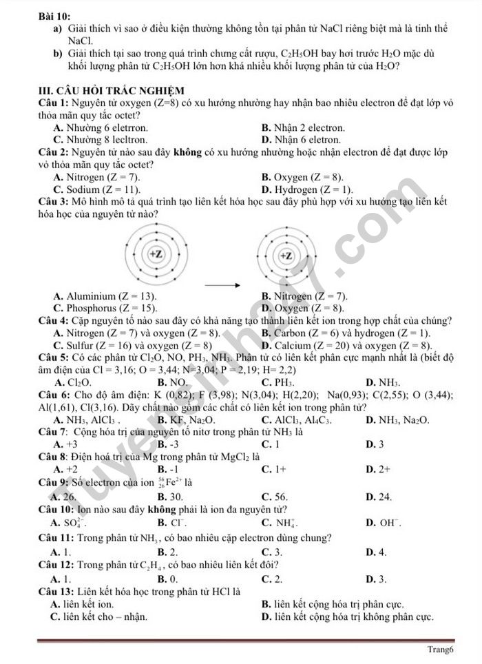 De cuong on tap hoc ki 1 mon Hoa lop 10 - THPT Xuan Dinh 2022