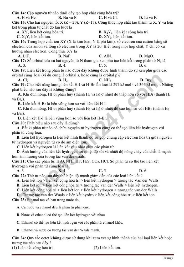 De cuong on tap hoc ki 1 mon Hoa lop 10 - THPT Xuan Dinh 2022
