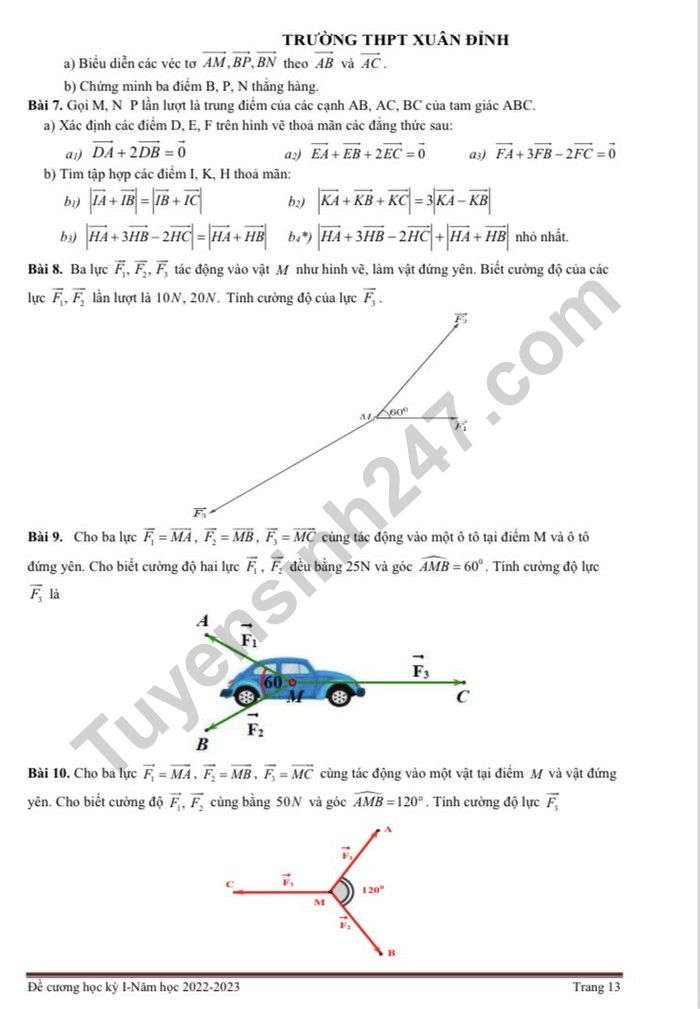 De cuong on tap hoc 1 lop 10 mon Toan nam 2022 - THPT Xuan Dinh