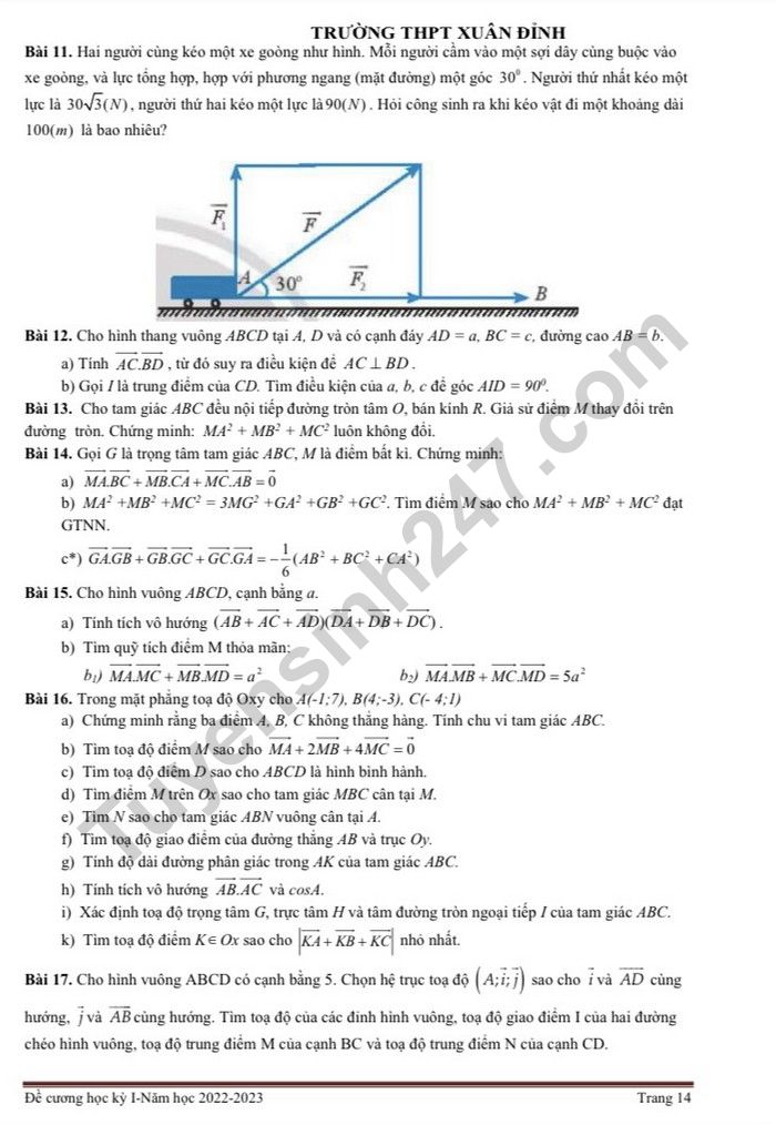 De cuong on tap hoc 1 lop 10 mon Toan nam 2022 - THPT Xuan Dinh