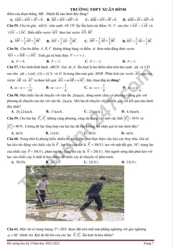 De cuong on tap hoc 1 lop 10 mon Toan nam 2022 - THPT Xuan Dinh