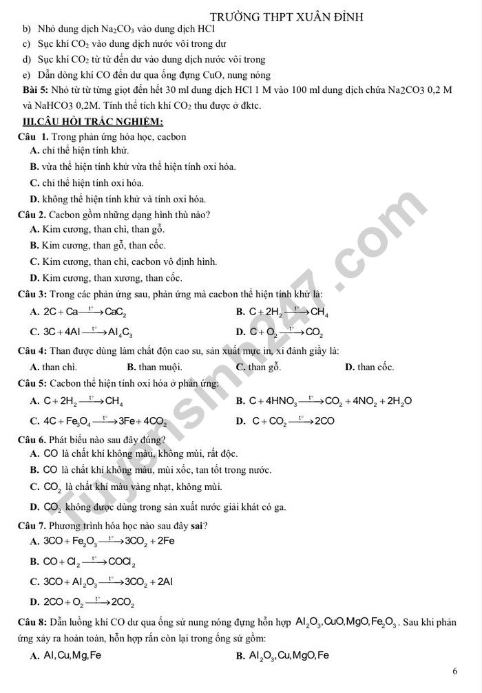 De cuong hoc ki 1 lop 11 nam 2022 mon Hoa - THPT Xuan Dinh