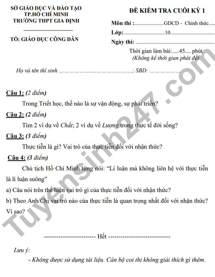 De kiem tra ki 1 mon GDCD lop 10 THPT Gia Dinh 2022 (Co dap an)