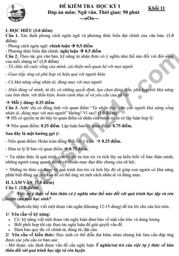 De thi ki 1 lop 11 mon Van THPT Gia Dinh 2022 (Co dap an)