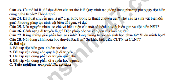 De cuong on tap ki 1 lop 12 mon Sinh nam 2022 - THPT Han Thuyen