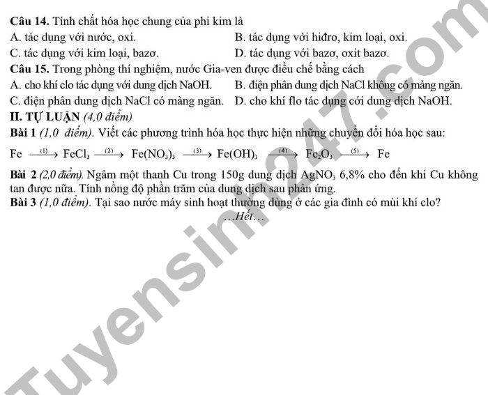 De thi ki 1 mon Hoa lop 9 THCS Quan Toan 2022 (Co dap an)