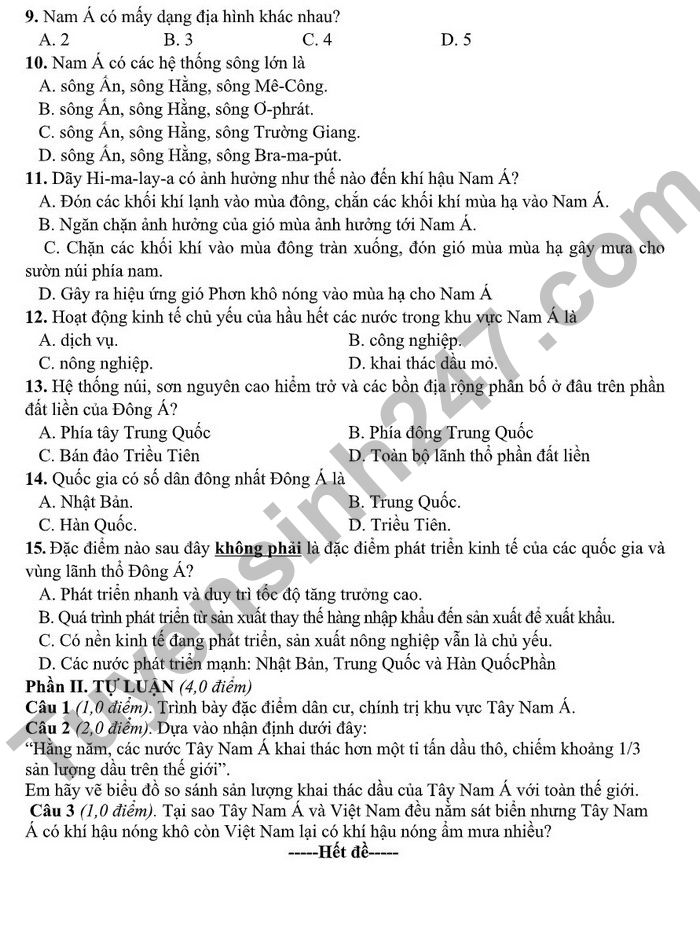 De thi hoc ki 1 mon Dia lop 8 THCS Quan Toan 2022 (Co dap an)