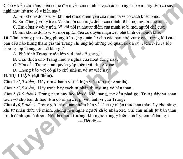 De kiem tra ki 1 mon GDCD lop 6 2022 THCS Quan Toan (Co dap an)