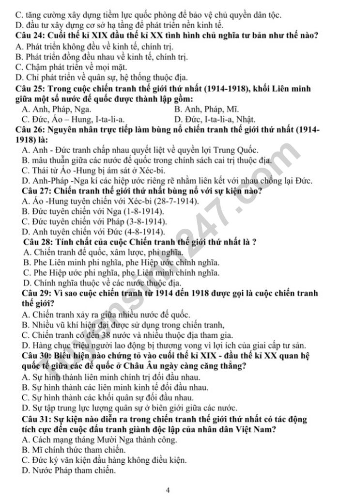 De thi hoc ki 1 lop 8 mon Su nam 2022 - THCS Gia Thuy